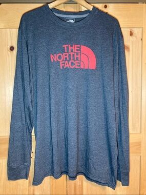 The North Face Heather Gray Long Sleeve Tee with Red Logo